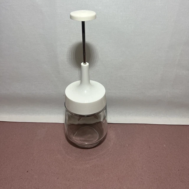VINTAGE GEMCO FOOD Nut Chopper White Glass Jar Stainless Steel Blade 6