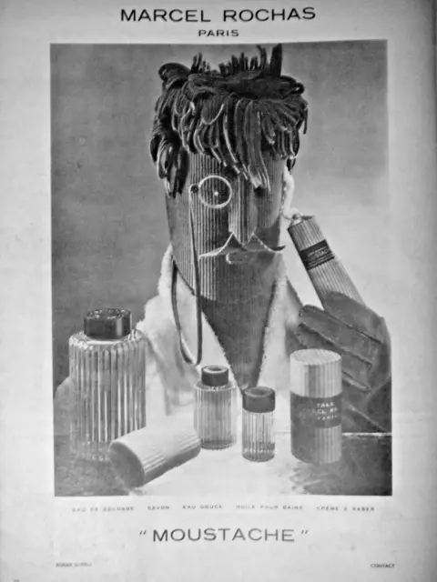 Publicité De Presse 1952 Marcel Rochas Eau De Cologne Moustache - Advertising