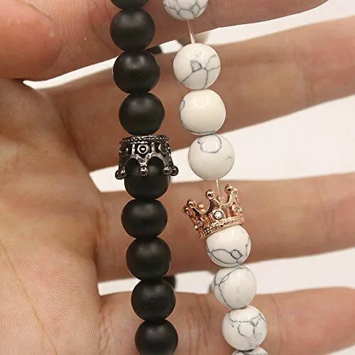 Bracelets Couple Amis Distance Perles Agate Noire Mat Howlite Blanc Connexion F 3