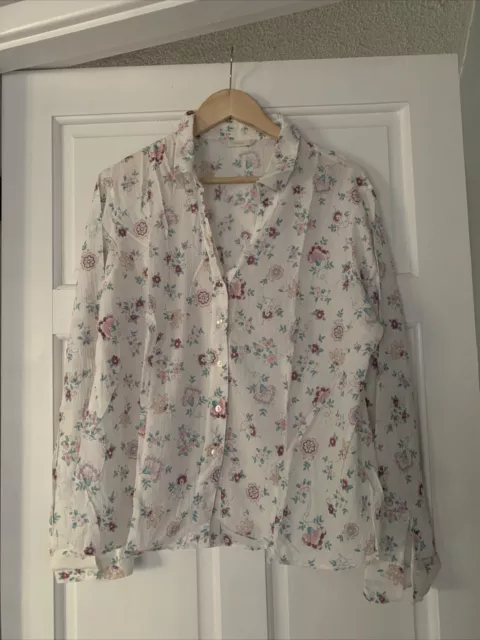 Marks & Spencers Ladies Shirt Blouse Top Size 22 Ecru Floral Cotton Modal