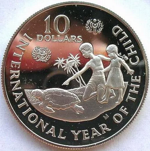 Cayman 1982 Year of Child 10 Dollars Silver Coin,Proof