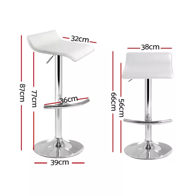 Artiss 2x Bar Stools SENA Kitchen Swivel Stool PU Leather Chairs Gas Lift White 3