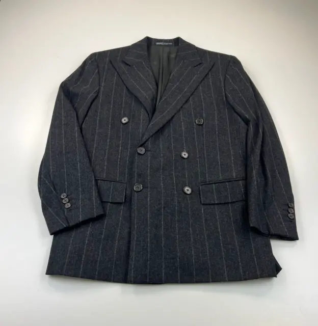 Vintage Polo Ralph Lauren Blazer Jacket Mens 38 Gray Wool Double Breasted Italy