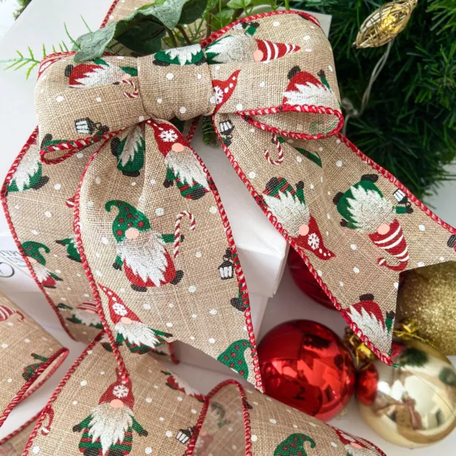 WEIHNACHTSKANTBAND ZWERG & KUGEL 63 mm GESCHENKVERPACKUNG HANDWERK DEKORATION