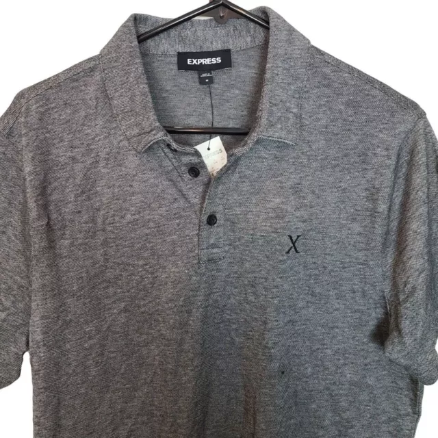 EXPRESS MENS M Gray Solid Stretch Moisture-Wicking Luxe Pique Polo ...
