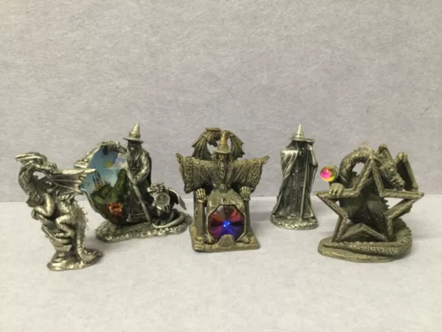Metal figures dragon fantasy ornaments wizards mystical T3382