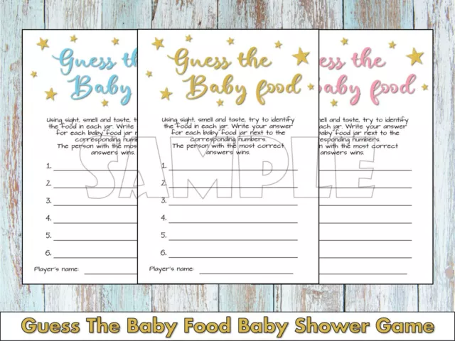 Guess the Baby Food Baby Shower Game Party Boy Blue Girl Pink Unisex