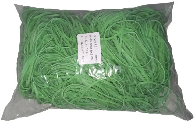 1 kg Gummiringe Gummibänder Haushaltsgummis grün 80 mm Ø 1,5 x 3 mm breit