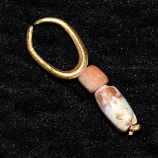 Genuine Ancient Early Roman Solid Gold Earring with Carnelian 1st-2nd Century AD