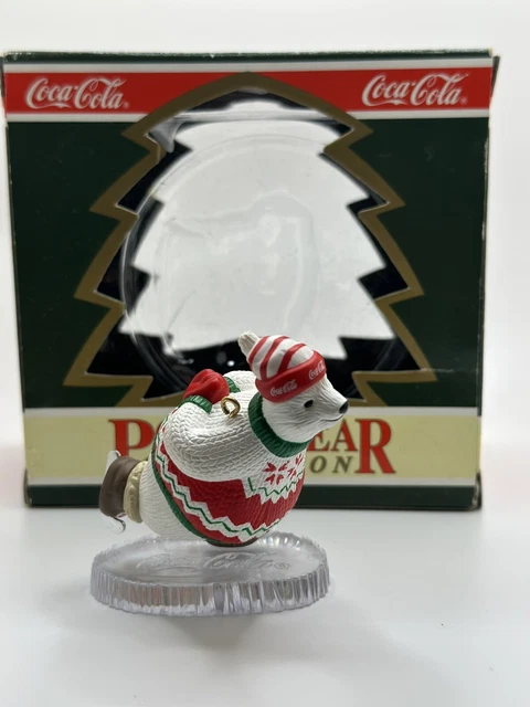 Coca-cola Polar Bear Skating Polar Bear Christmas Ornament 1995 Vintag