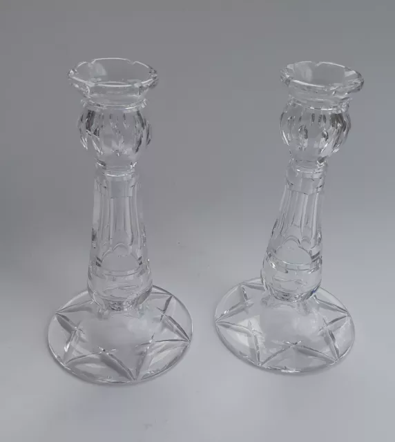 Early Stuart England Crystal Hand Cut Candleholders Pair England 1930s Waterford 2