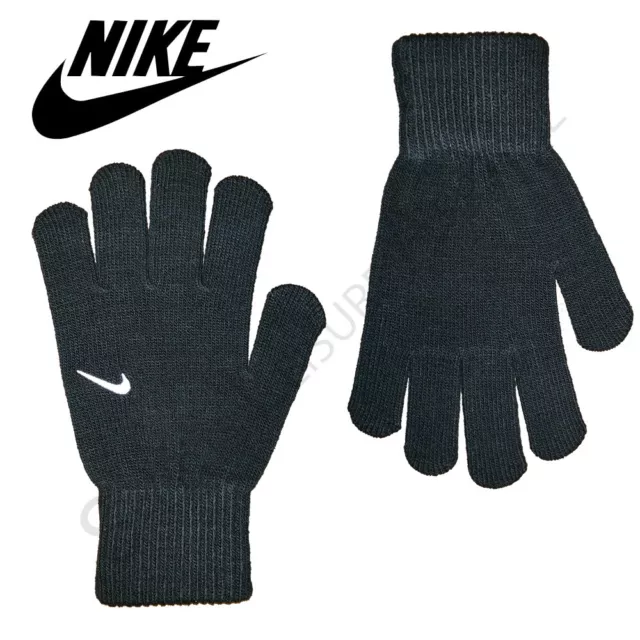 Nike Gloves Knitted Junior Boys Running Sports Kids Youth Winter Warm Black