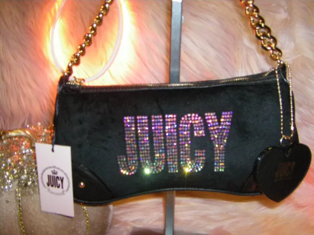 Juicy By Juicy Couture Glitzed Crystals Small Shoulder Bag Black Velour New