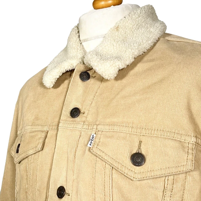 LEVIS STRAUSS SAND Cord Sherpa Corduroy Jacket Fleece Borg SIZE