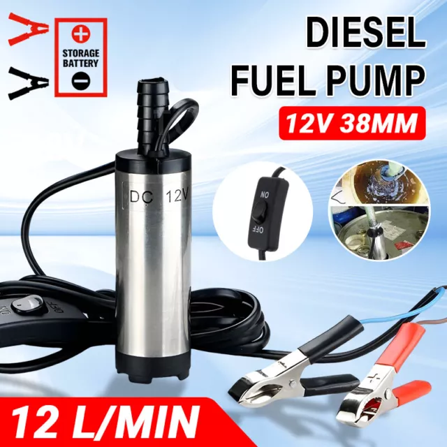12V Aluminium Diesel Fuel Transfer Pump Submersible Water Oil for Car Auto AU
