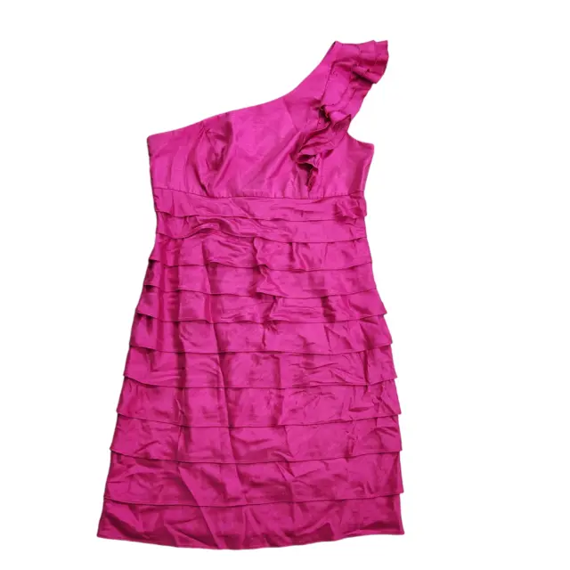 London Times One Shoulder Dress Size 16 Solid Hot Pink Barbiecore Ruffles Short