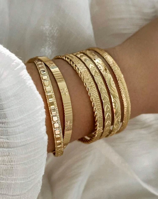 Lot De 7 Bracelets Jonc En Acier Inoxydable Doré - Bijoux Femme - Neuf Sans Emballage