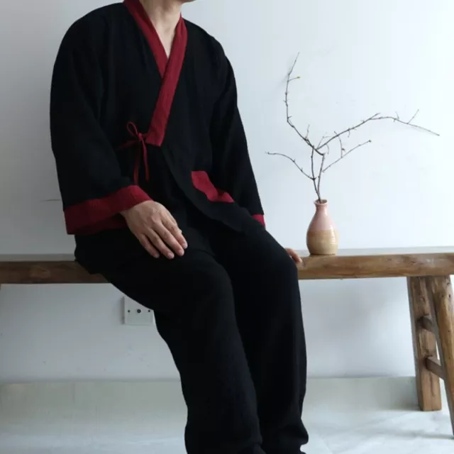 Giapponese Uomo Cotone Set Pigiama Lungo Pantaloni Kimono Accappatoio Riposo