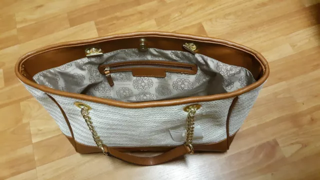 NWT, Enzo Angiolini Straw/Faux Leather Tote Bag