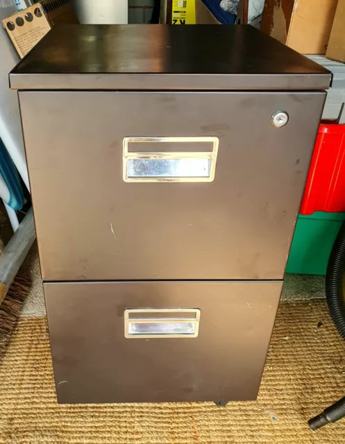 VINTAGE INDUSTRIAL  METAL 2 DRAWER FILING CABINET with Wheels 1970s