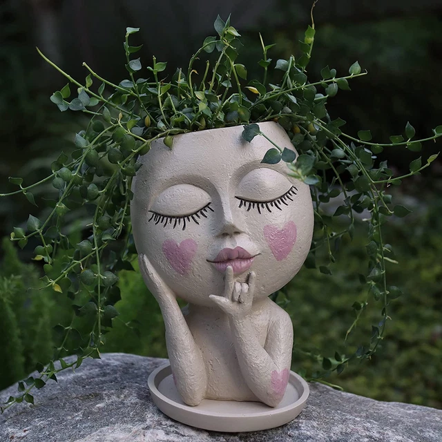 FACE FLOWER POTS Head Planter Pot Face Vase with Drainage Hole and Tray