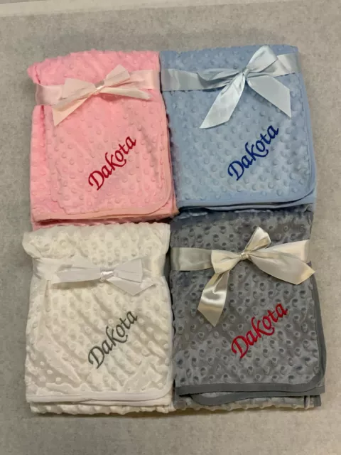 Personalised Baby Girl Boy Unisex Blanket Embroidered Name Grey Pink Blue White