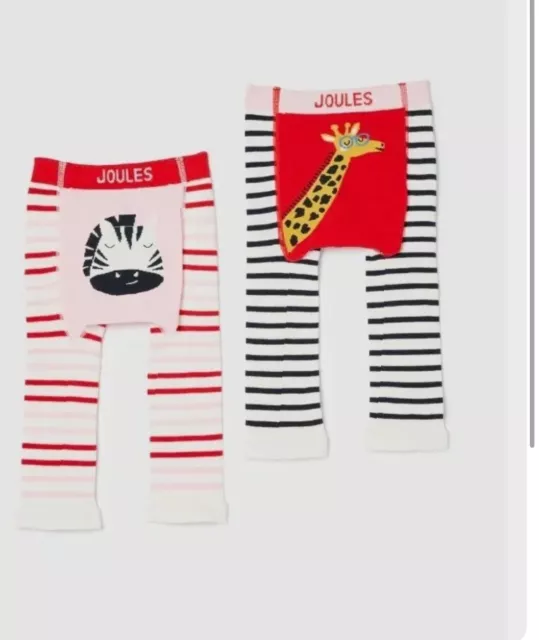 JOULES Lively Leggings 2 Pack 0-6 & 6-12 Months Giraffe Zebra NEW FREEPOST OD24