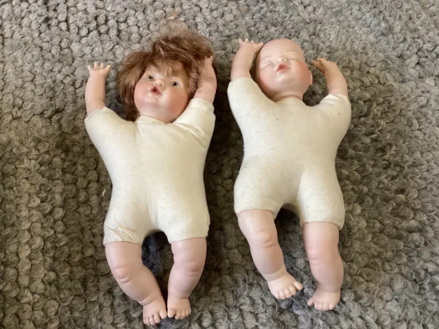 X2 Small Porcelain Baby Dolls. Wind Up Musical