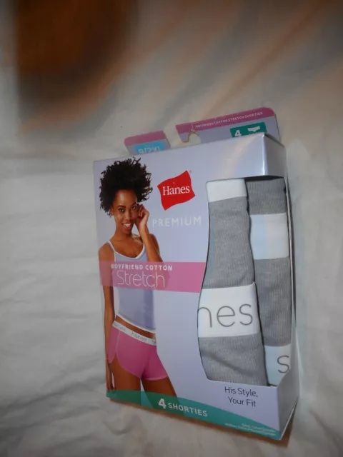 4 Pk Hanes Premium Boyfriend Cotton Stretch Gray/White Shortie 9/2xl