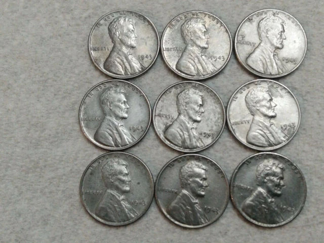 1943 P  Lincoln Steel Wheat Penny Cent -- 3 COINS LOT 50