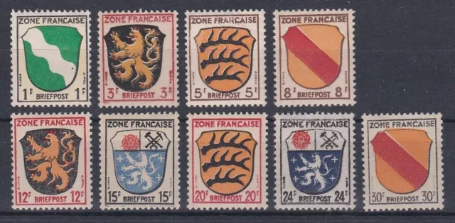 Alliierte Besetzung Frz. Zone Allg. Ausgabe Mi. 1-4 + 6-10 ** Wappen der Länder