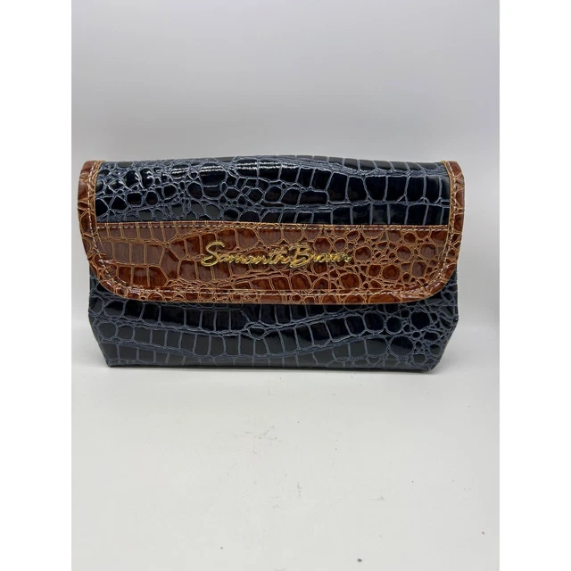 Samantha Brown Cosmetic Bag Travel Bag Croco Embossed Navy and Brown