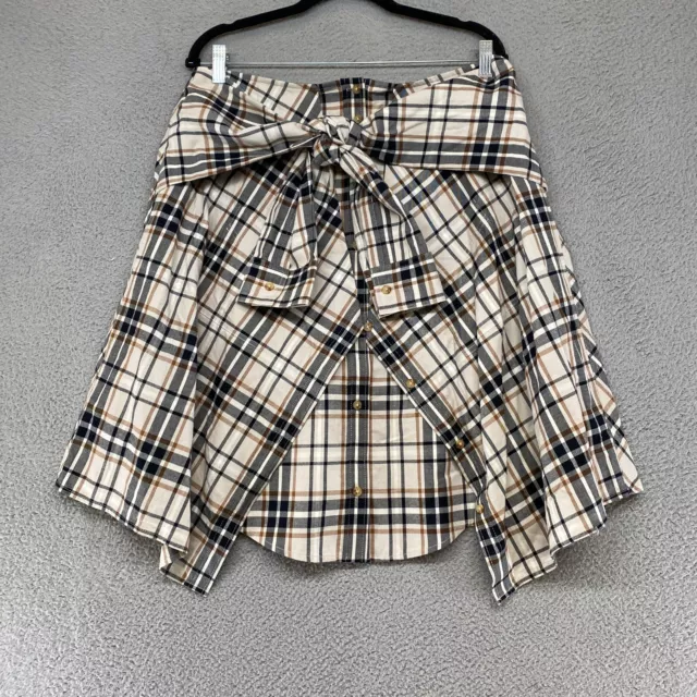 Derek Lam Skirt Womens 12 Vera Plaid Tie Waist Flannel Button Front Uniform