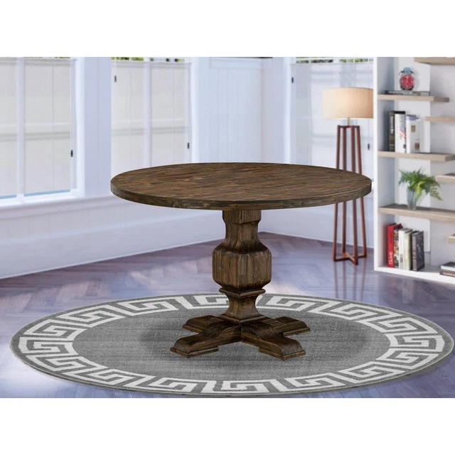 East West Furniture IRVING Round Dining Table with Pedestal, Rustic...