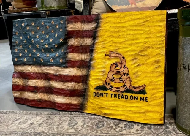 Carved Wood American Flag/ Don’t Tread On Me