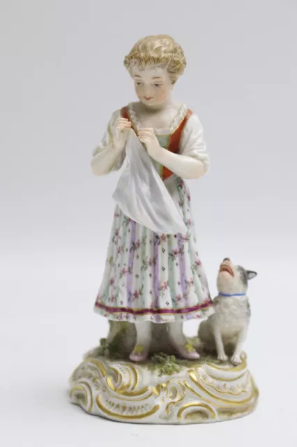 ⚔ Meissen,Figur,Mädchen mit Hund,1.Wahl,Knaufzeit