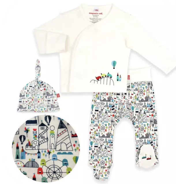 Magnetic Me Baby Organic Cotton 3pc Set Wrap Top Pants & Hat ‘Fun Fair’ Newborn