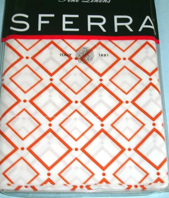 Sferra Deagan King Sham White/Tangerine Egyptian Cotton Percale Print Italy New