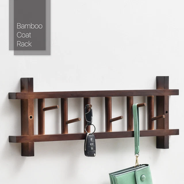 Hallway 24"Brown Bamboo [6 SWIVEL HOOK] Wall Mounted Coat Rack Hanger Hat Holder