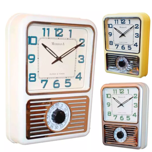 orologio da parete per cucina vintage retro timer a muro al quarzo bianco silver
