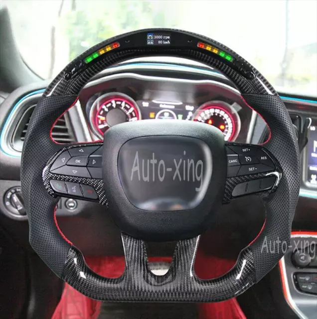 Led Carbon Fiber Flat Steering Wheel for Dodge Charger Challenger SRT Hellcat GT