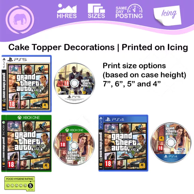 Grand Theft Auto V Game GTA5 Cake Topper Decoration XBOX1, PS5 PS4 Edible Icing