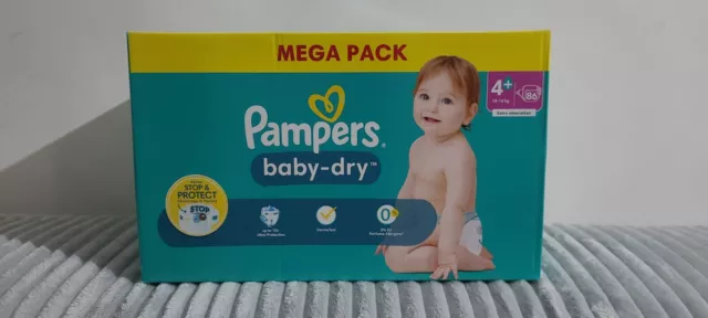 Paquet / Lot de 86 couches Pampers Baby-dry taille 4+ T4+ 10 - 15 kg Méga Pack
