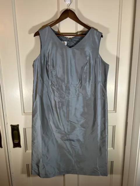 Vintage Talbots Women’s Pure Silk Silver Sheath Dress Size 14W