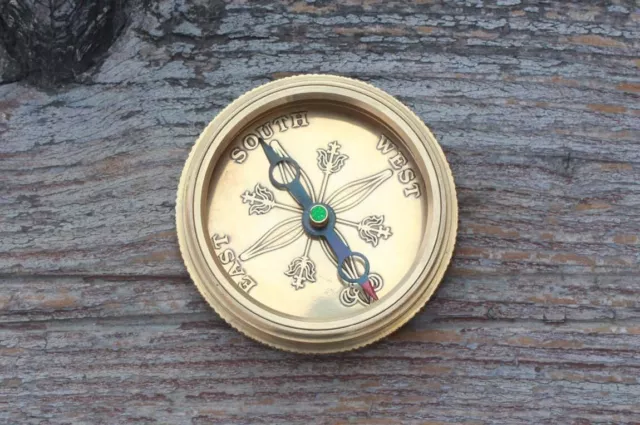 Solid Brass Directional Magnetic Compass Antique Nautical Vintage Quote Engraved 2