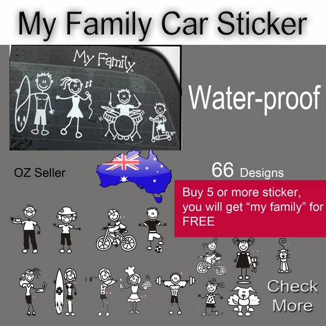 MY FAMILY WATERPROOF Stickers Stick Figure Family Decal Car Window