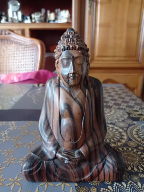 Bouddha En Bois Massif Vintage