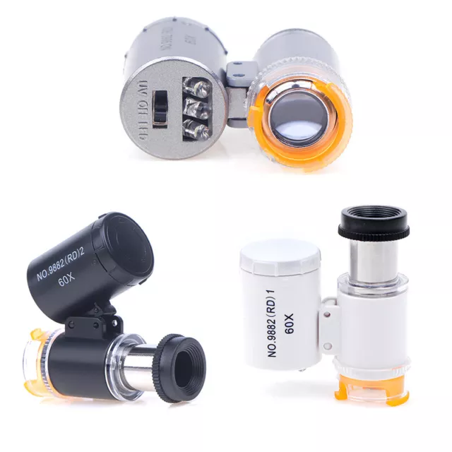 Mini Kit de loupe 60X Microscope portable de laboratoire avec 3 lumière LED