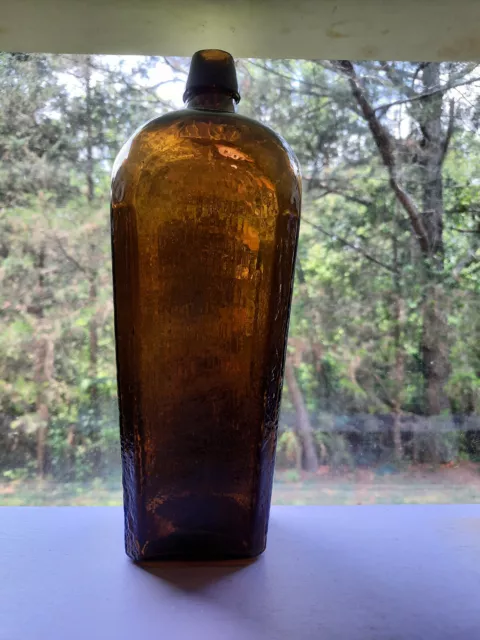 FREE SHIPPING Antique Dark Olive Case Gin Bottle  Ribbed Panels 10 1/2