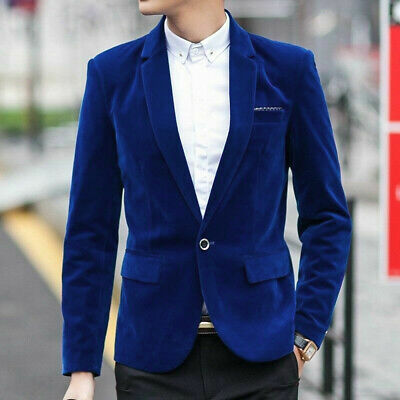 Mens Velvet Notch Lapel Suit Jacket Blazer Tunic Top Coat Casual Smart Slim